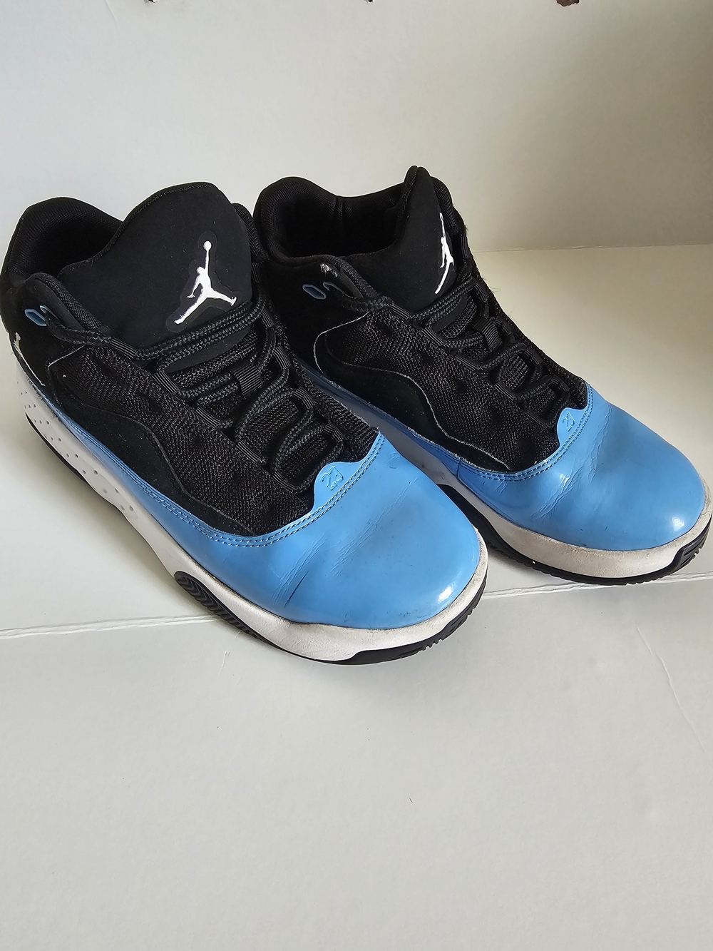 Nike Air Jordan Max Aura Black & University Blue Patent Leather High-Top Sneaker